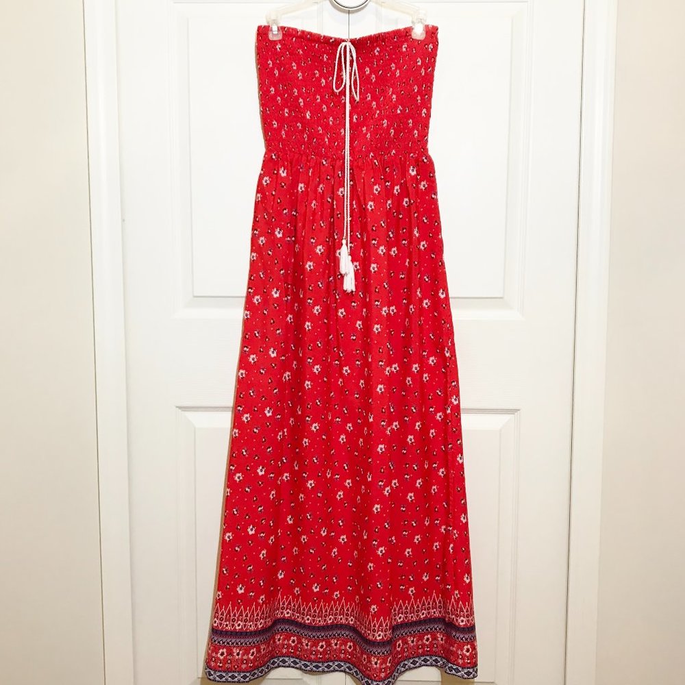 Ellen Weaver Women's Strapless Maxi Floral Dress Red/White Size S